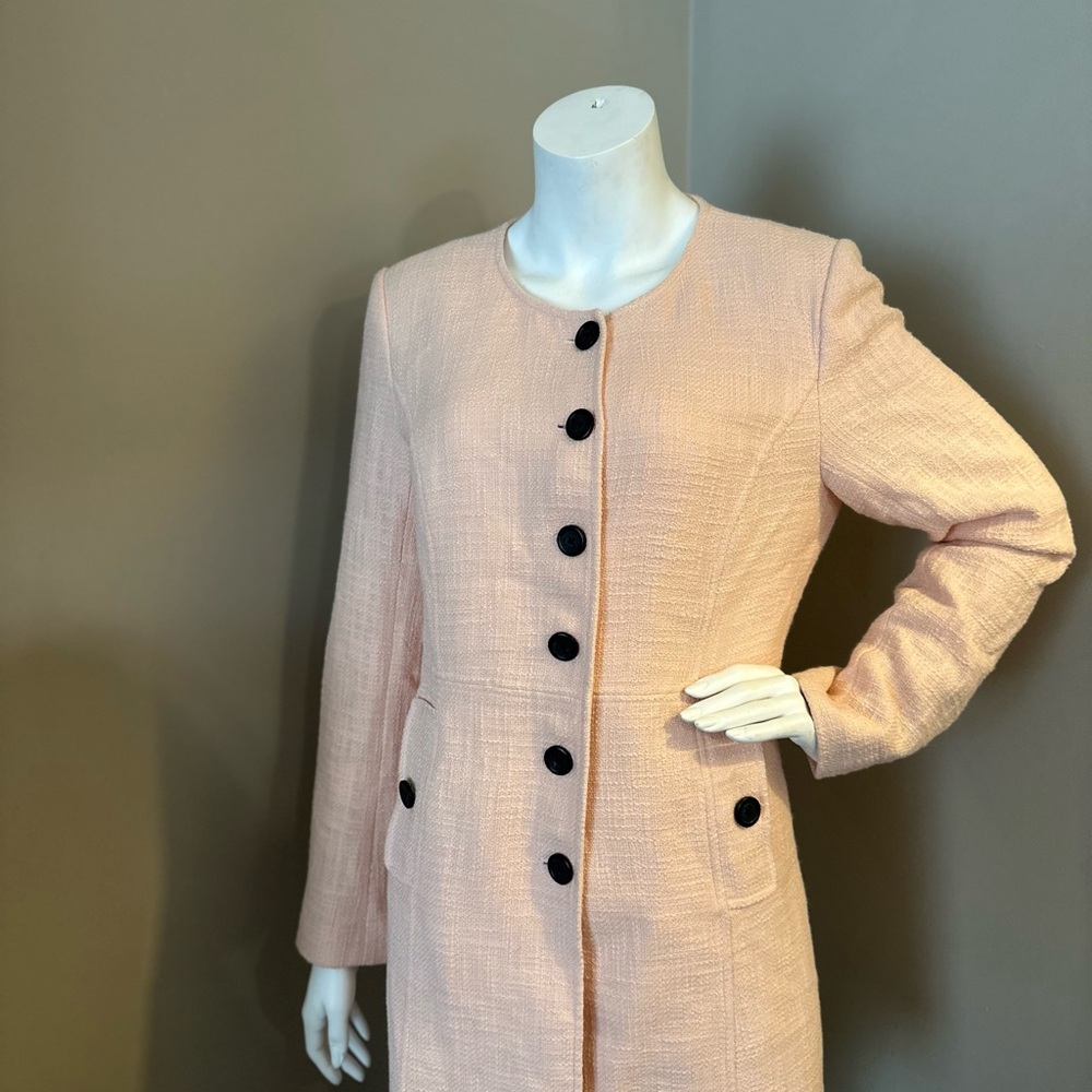 "Karl Lagerfeld Paris Pink Sherbet Textured Tweed Long Sleeve Coat".